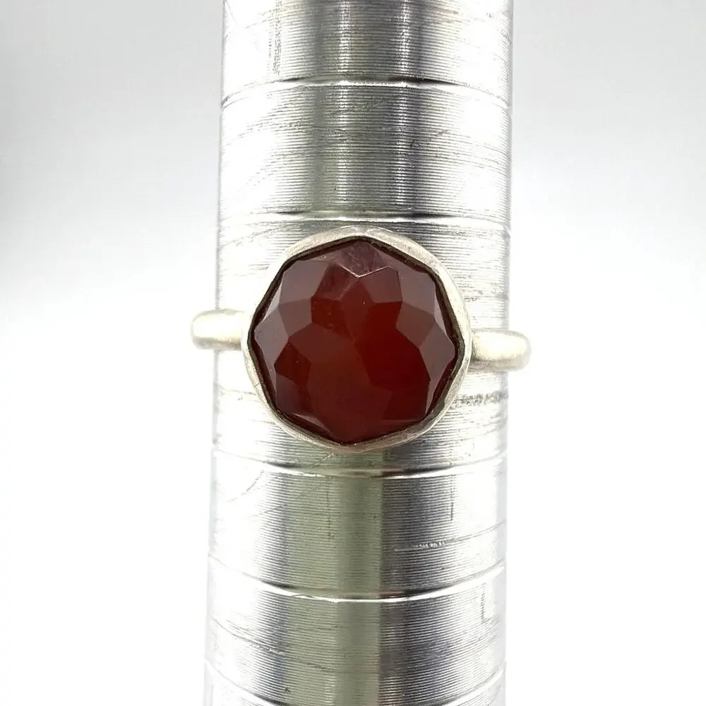 Blood Red Faceted Carnelian Sterling Silver Ring Artisan Jewelry 8